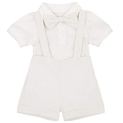 Taufanzug Junge Baby Taufbekleidung Baumwolle Kurzarm Fliege Body+Hosenträger Shorts 2tlg Bekleidungsset Erster 1. Geburtstag Outfit Cake Smash Taufe Hochzeit Anzug Babykleidung Weiß 0-6 Monat von Odizli