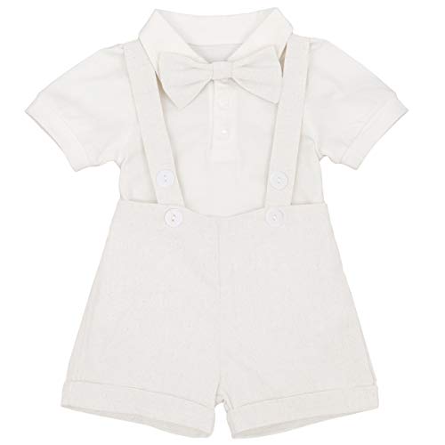 Taufanzug Junge Baby Taufbekleidung Baumwolle Kurzarm Fliege Body+Hosenträger Shorts 2tlg Bekleidungsset Erster 1. Geburtstag Outfit Cake Smash Taufe Hochzeit Anzug Babykleidung Weiß 6-12 Monat von Odizli