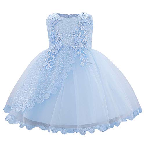 Taufkleid Baby Mädchen Blumenmädchenkleider Ärmellos Spitze Prinzessin Kleid Tütü Tüllkleid 1. Geburtstag Babybekleidung Festliches Hochzeit Taufe Partykleid Abendkleid Ballkleid Blau 12-18 Monate von Odizli