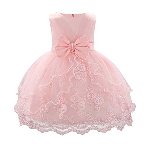 Taufkleid Baby Mädchen Prinzessin Blumenmädchenkleider Ärmellos Spitze Bowknot Tütü Tüllkleid 1. Geburtstag Babybekleidung Festliches Hochzeit Taufe Partykleid Abendkleid Ballkleid Rosa 12-18 Monate von Odizli