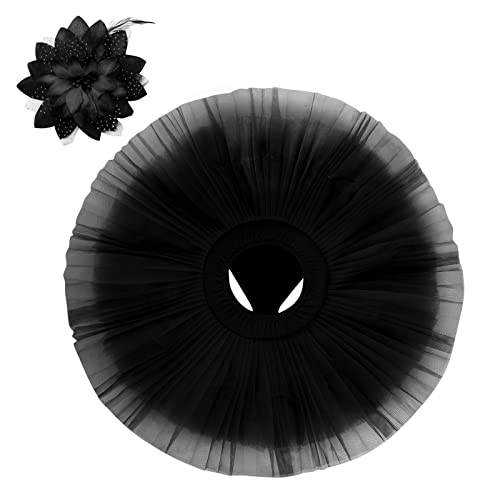 Tüllrock Damen Frauen Erwachsene Swan Lake Ballettkleid Tanzbody Turnanzug Tüll Tütü Rock Unterrock Petticoat Ballett Tanzkleid Ballettkleidung+Blume Haarclips Ballerina Kleider Outfit Schwarz S von Odizli