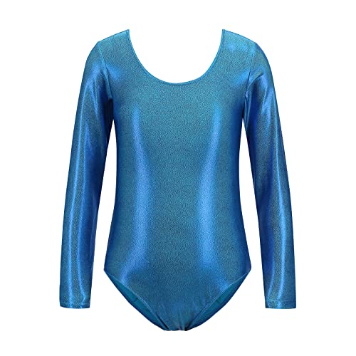 Turnanzug Mädchen Langarm Kinder U Rücken Metallic Glitzer Gymnastikanzug Ballett Trikot Body Leotard Tanzbody Ballettanzug Balletttrikot Eiskunstlauf Ballerina Ballettkleidung Hellblau 9-10 Jahre von Odizli