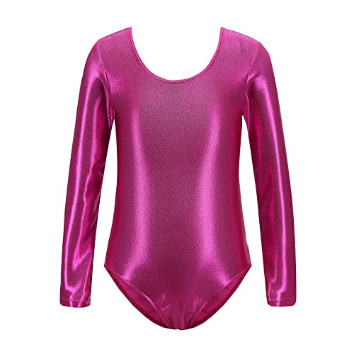 Turnanzug Mädchen Langarm Kinder U Rücken Metallic Glitzer Gymnastikanzug Ballett Trikot Body Leotard Tanzbody Ballettanzug Balletttrikot Eiskunstlauf Ballerina Ballettkleidung Rosarot 7-8 Jahre von Odizli