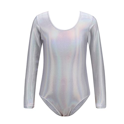 Turnanzug Mädchen Langarm Kinder U Rücken Metallic Glitzer Gymnastikanzug Ballett Trikot Body Leotard Tanzbody Ballettanzug Balletttrikot Eiskunstlauf Ballerina Ballettkleidung Silber 6-7 Jahre von Odizli