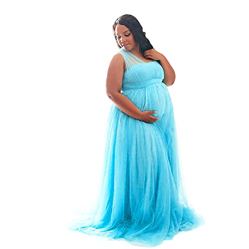 Umstandskleid Fotoshooting Babybauch Shooting Outfit Infinity Tüll Wickelkleid Elegant Sommer Lang Schwanger Kleidung Festlich Hochzeit Abendkleid Umstandsmode Schwangerschaft Maxikleider Hellblau L von Odizli