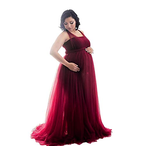 Umstandskleid Fotoshooting Babybauch Shooting Outfit Infinity Tüll Wickelkleid Elegant Sommer Lang Schwanger Kleidung Festlich Hochzeit Abendkleider Umstandsmode Schwangerschaft Maxikleider Weinrot L von Odizli