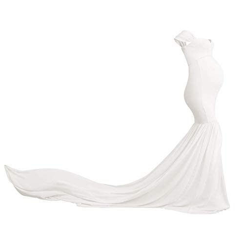 Umstandskleid Fotoshooting Babybauch Shooting Outfit Schulterfreies Chiffon Tüll Meerjungfrau Langes Schwanger Kleidung Festlich Hochzeit Elegant Abendkleider Umstandsmode Weiß Einheitsgröße von Odizli