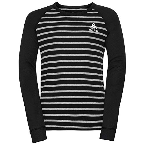 Odlo Mädchen Bl Crew Neck Active Warm Eco Langarmshirt, Black-Grey Melange-Stripes, 116 von Odlo