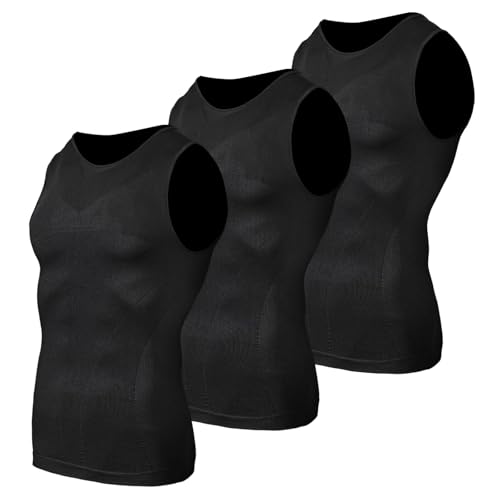 Odoland Kompressionsshirt Herren 3 Stück Compression Shirt Unterhemden Herren Bauchweg Funktionsshirt Baselayer Sport Männer Tanktop, Schwarz, XL von Odoland