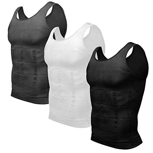 Odoland Herren 3er Pack Body Shaper Bauchweg Weste Thermo-Kompressionsshirt Tank Top Shapewear, Grau/Schwarz/Weiß, Mittel von Odoland