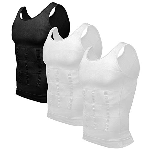 Odoland Herren Unterhemden Shapewear 3er Pack Body Shaper Herren Bauchweg Kompressionsshirt Tank Tops XXL (Schwarz/Weiß/Weiß) von Odoland