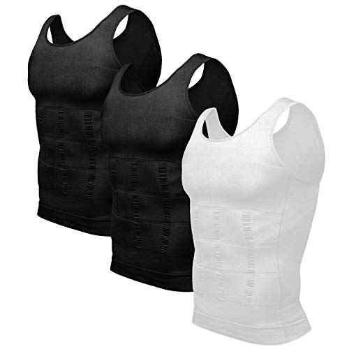 Odoland Unterhemd Herren Shapewear 3er Pack Kompressionsshirt Bauchweg Shirt Herren Body Shaper Tank Tops - (2 Schwarz 1Weiß/XXL) von Odoland