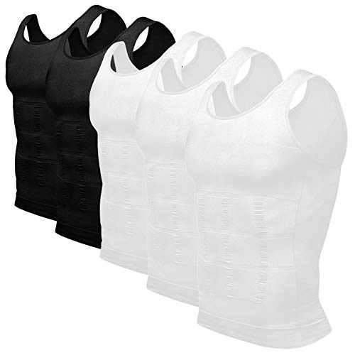 Odoland Unterhemd Herren Shapewear 5er Pack Kompressionsshirt Body Shaper Bauchweg Shirt Herren Tank Tops, 2 schwarz/3 weiß, L von Odoland