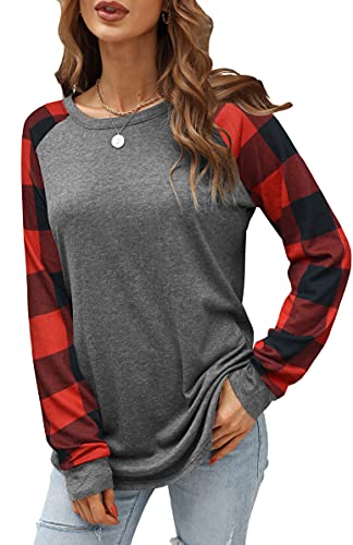 Oberteile Damen, Shirt Damen, Langarmshirts Für Damen, Freizeit Rundhals-Ausschnitt Kariertes Patchwork Tops, FüR Festliche Party Outdoor Alltagskleidung von Odosalii