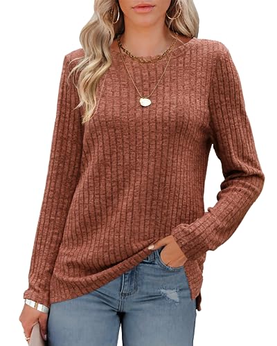 Oberteile Damen Winter,Freizeit Side Slit Dünner Strickpullover Solide Rundhals Langarmshirt Elegant Casual Pullover Streifen Gestrickter Shirts Pulli von Odosalii