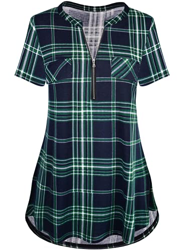 Odosalii Blusen & Tuniken Für Damen V-Ausschnitt Kariert Longshirt Kurzarm Reißverschluss Tops Hemd T-Shirt Odosalii Blusen & Tuniken Für Damen V-Ausschnitt Kariert Longshirt Kurzarm Reißverschluss Tops Hemd T-Shirt von Odosalii