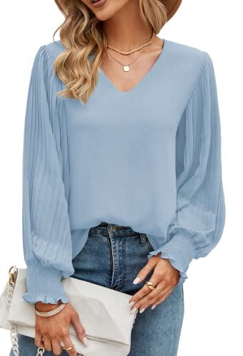 Odosalii Blusen & Tuniken für Damen,V Ausschnitt Sexy Chiffon Bluse Lose Casual Hemd Elegant Langarmshirt Spitzen Tops Arbeitshemden Festlich Tunika von Odosalii