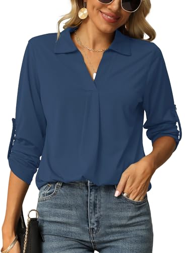 Odosalii Bluse Damen Elegante Sexy Oberteile Party Festlich Langarm Shirt Büro Lockerer V-Ausschnitt Hemd Tunika Tops von Odosalii