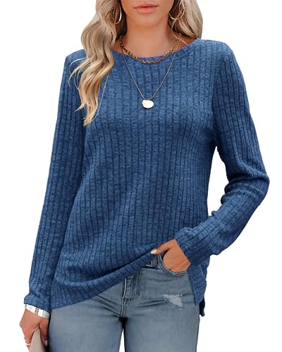 Odosalii Damen Strickpullover Herbst Oberteile Elegant Rundhals Ausschnitt Oversize Pullover Casual Tops Langarmshirt Tunika Longpullover Pulli Sweatshirt von Odosalii