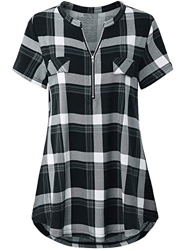 Odosalii Damen Tops Langarm Casual V Ausschnitt Tunika Tops Henley Hemden Knopf Pullover Blusen, S-#2schwarz, 48 von Odosalii