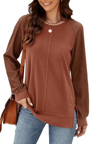 Odosalii Langarmshirt Damen Rundhals Langarm Einfarbig Herbst Elegant Pullover Oberteil Pulli Sweatshirt Longshirt von Odosalii