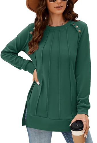 Odosalii Oberteile Damen,Langarmshirt Damen,Elegant Weihnachtspullover Rundhals Locker Sweatshirt Casual Seitenschlitzen Sweater Grün L von Odosalii