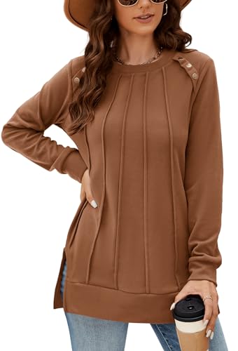 Odosalii Damen Pullover Winter - Oversize Sweatshirt Elegant Basic Longshirt Longpullover Longsleeve Braun XXL von Odosalii