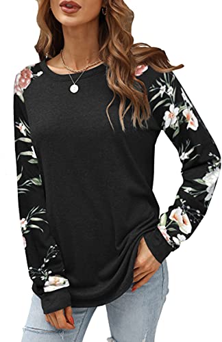 Odosalii Schwarz Oberteile Damen,Lose Casual Pullover,Tunika Herbst,Bsaic Langarmshirt für Damen von Odosalii