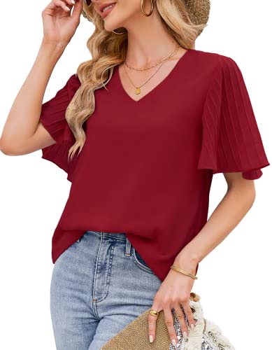 Odosalii T-Shirt Damen Elegant Chiffon Bluse Sommer Top Frauen Sexy V Ausschnitt Tunika Mehrlagig Komfortabel Schick Arbeit Hemd von Odosalii