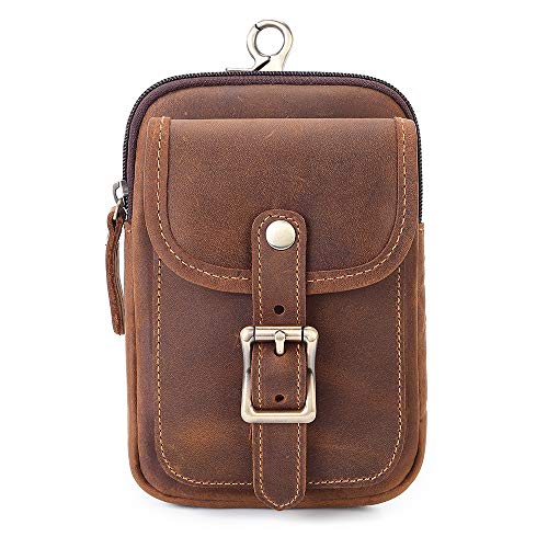 Herren Leder Kleine Gürteltasche Hüfttasche, Odot Braun Rindsleder Herrentasche Vertikale Bauchtasche Männer Freizeit Universal Handy Tasche mit Gürtel Schlaufe von Odot