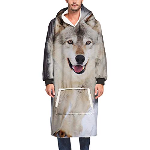 Odot Kapuzenpullover Decke mit Kapuze 3D Hoodie Sweatshirt Tragbare, Ultra Plüsch Pullover Weiche Riesen Hoodie Fronttasche Erwachsene Männer Frauen Jugendliche (Einheitsgröße,Schneewolf) von Odot