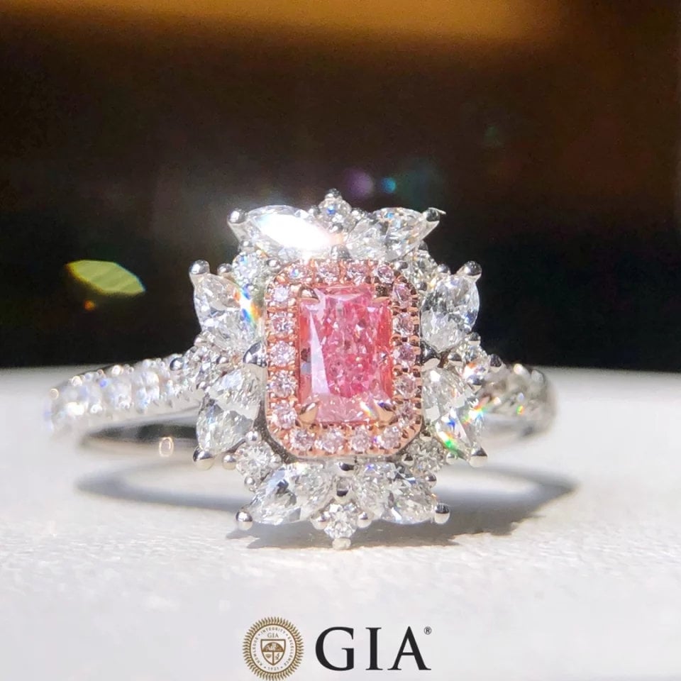 Sehr Klar Rosa Diamant Halo Verlobungsring 0, 25 Ctw Strahlen Und 18K Au750 Weißgold, Anhänger Diamant, Ehering von OdysseeJoaillerie