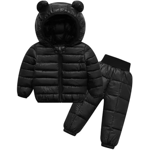 Baby Bär Kapuzen Outfits Mädchen Daunenjacke mit Kapuze Sets Babys Skianzug Winterset Kind Daunenanzug Set Kinder Schneeanzug Jungen Verdickte Skijacke Zweiteiler 1-7 Jahre (Schwarz,2-3 Jahre) von Odziezet