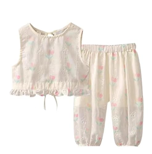 Kinder Sommer Zweiteiler,Mädchen Blumenmuster Outfit,Baby Rüschen Oberteil,Kind Ärmellos Top+Hose,Kleinkinder Blumen Gedruckt Outfits,Kleinkind Blumend Hosen Zweiteiliges,0-6 Jahre (1-2 Jahre) von Odziezet