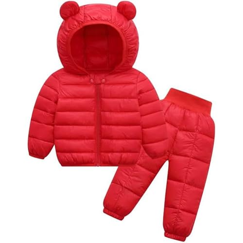 Odziezet Baby Bär Kapuzen Outfits Mädchen Daunenjacke mit Kapuze Sets Babys Skianzug Winterset Kind Daunenanzug Set Kinder Schneeanzug Jungen Verdickte Skijacke Zweiteiler 1-7 Jahre (Rot,2-3 Jahre) von Odziezet