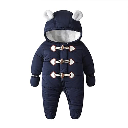 Odziezet Baby Wärmer Winter Jumpsuit Kinder Flanell Overalls Jungen Einteilige Schneeanzug Neugeborene Langarm Kapuze Strampler Bärenohr Hoodie Overall 0-3 Jahre (Marineblau,0-3 Monate) von Odziezet