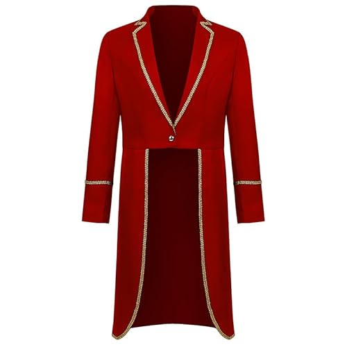 Odziezet Herr Vintage Mantel Männer Mittelalter Jacke Gothic Karneval Uniform Party Cosplay Verkleidung Herren Steampunk Frack Mantel Mann Halloween Fashing Smoking Kostüme (Rot,XL) von Odziezet