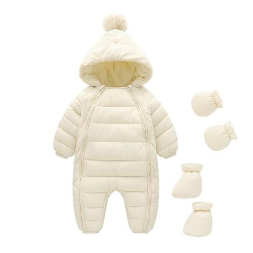 Odziezet Kind Winterjacke Schneeanzugen Mädchen Langarm Jumpsuit Jungen Strampler Schneeanzug Kinder Schnee Winteroverall Baby Winter Overall mit Kapuze Kapuzen Anzug 0-24 Monate (Beige,0-5 Monate) von Odziezet