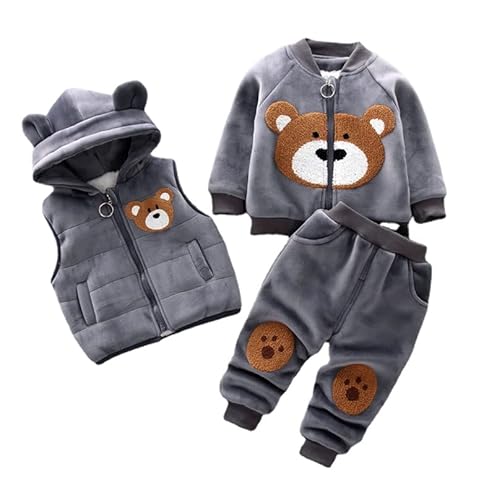 Odziezet Kleinkinder Warm Outfit Kinder Kapuze Ärmellose Weste Anzug Baby Winter Dreiteiliges Outfits Kind Langärmeliges Sweatshirt Hose Sets Babys Cartoon Bär Kleidung 0-4 Jahre (DTGR,0-1 Jahre) von Odziezet