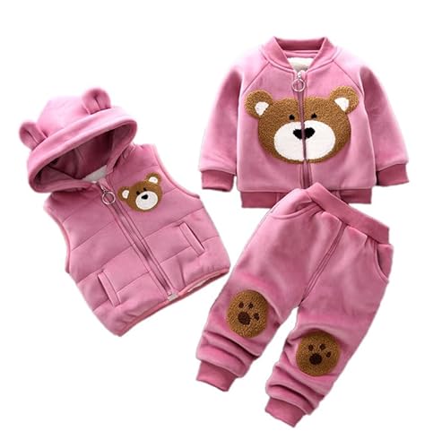 Odziezet Kleinkinder Warm Outfit Kinder Kapuze Ärmellose Weste Anzug Baby Winter Dreiteiliges Outfits Kind Langärmeliges Sweatshirt Hose Sets Babys Cartoon Bär Kleidung 0-4 Jahre (DTP,2-3 Jahre) von Odziezet