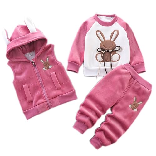 Odziezet Kleinkinder Warm Outfit Kinder Kapuze Ärmellose Weste Anzug Baby Winter Dreiteiliges Outfits Kind Langärmeliges Sweatshirt Hose Sets Babys Cartoon Bär Kleidung 0-4 Jahre (TZMR,3-4 Jahre) von Odziezet