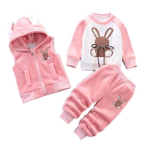 Odziezet Kleinkinder Warm Outfit Kinder Kapuze Ärmellose Weste Anzug Baby Winter Dreiteiliges Outfits Kind Langärmeliges Sweatshirt Hose Sets Babys Cartoon Bär Kleidung 0-4 Jahre (TZP,1-2 Jahre) von Odziezet