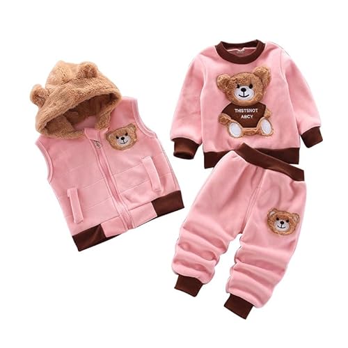 Odziezet Kleinkinder Warm Outfit Kinder Kapuze Ärmellose Weste Anzug Baby Winter Dreiteiliges Outfits Kind Langärmeliges Sweatshirt Hose Sets Babys Cartoon Bär Kleidung 0-4 Jahre (XXP,0-1 Jahre) von Odziezet