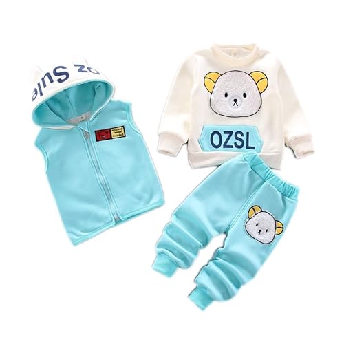 Odziezet Kleinkinder Warm Outfit Kinder Kapuze Ärmellose Weste Anzug Baby Winter Dreiteiliges Outfits Kind Langärmeliges Sweatshirt Hose Sets Babys Cartoon Bär Kleidung 0-4 Jahre von Odziezet