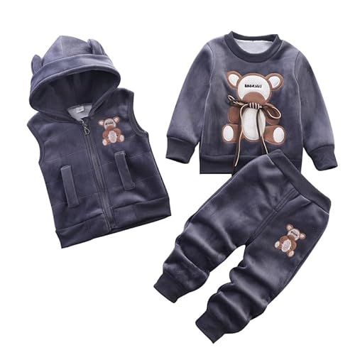 Odziezet Kleinkinder Warm Outfit Kinder Kapuze Ärmellose Weste Anzug Baby Winter Dreiteiliges Outfits Kind Langärmeliges Sweatshirt Hose Sets Babys Cartoon Bär Kleidung 0-4 Jahre von Odziezet
