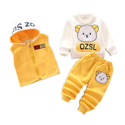 Odziezet Kleinkinder Warm Outfit Kinder Kapuze Ärmellose Weste Anzug Baby Winter Dreiteiliges Outfits Kind Langärmeliges Sweatshirt Hose Sets Babys Cartoon Bär Kleidung 0-4 Jahre von Odziezet