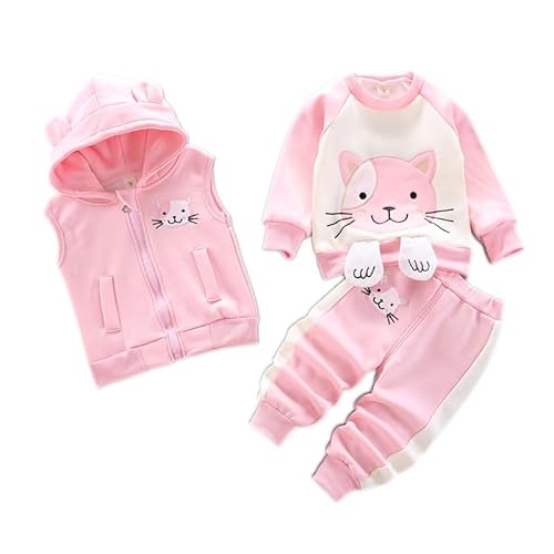Odziezet Kleinkinder Warm Outfit Kinder Kapuze Ärmellose Weste Anzug Baby Winter Dreiteiliges Outfits Kind Langärmeliges Sweatshirt Hose Sets Babys Cartoon Bär Kleidung 0-4 Jahre von Odziezet