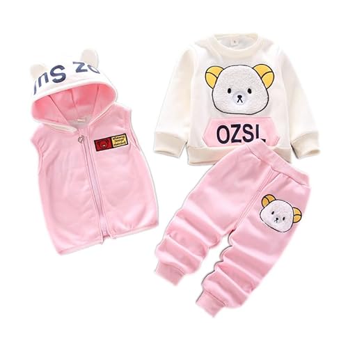 Odziezet Kleinkinder Warm Outfit Kinder Kapuze Ärmellose Weste Anzug Baby Winter Dreiteiliges Outfits Kind Langärmeliges Sweatshirt Hose Sets Babys Cartoon Bär Kleidung 0-4 Jahre von Odziezet