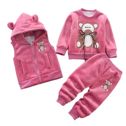 Odziezet Kleinkinder Warm Outfit Kinder Kapuze Ärmellose Weste Anzug Baby Winter Dreiteiliges Outfits Kind Langärmeliges Sweatshirt Hose Sets Babys Cartoon Bär Kleidung 0-4 Jahre von Odziezet
