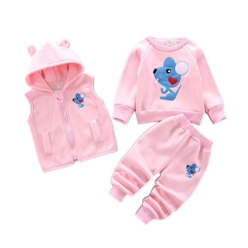 Odziezet Kleinkinder Warm Outfit Kinder Kapuze Ärmellose Weste Anzug Baby Winter Dreiteiliges Outfits Kind Langärmeliges Sweatshirt Hose Sets Babys Cartoon Bär Kleidung 0-4 Jahre von Odziezet